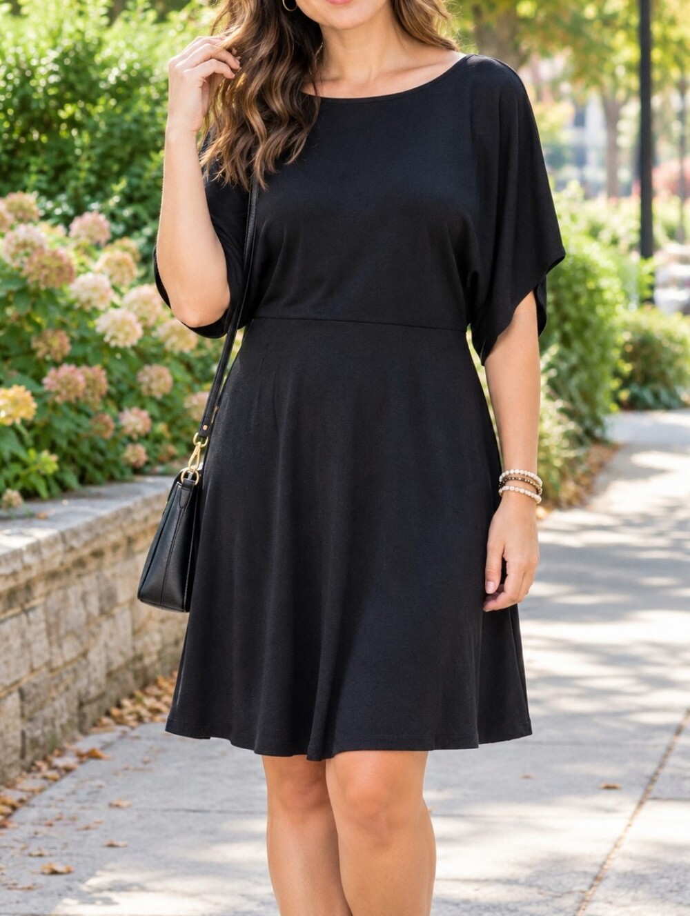 GAP Black Lace-Up Back Batwing Sleeve Fit & Flare Midi Dress